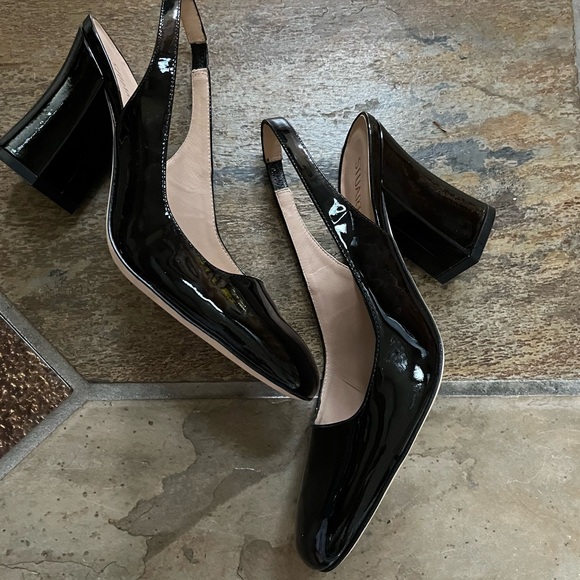 🍃💕NIB STUART WEITZMAN Curve 85 Black Patent Block Heel Slingback Pump Size 9.5 - Picture 7 of 16